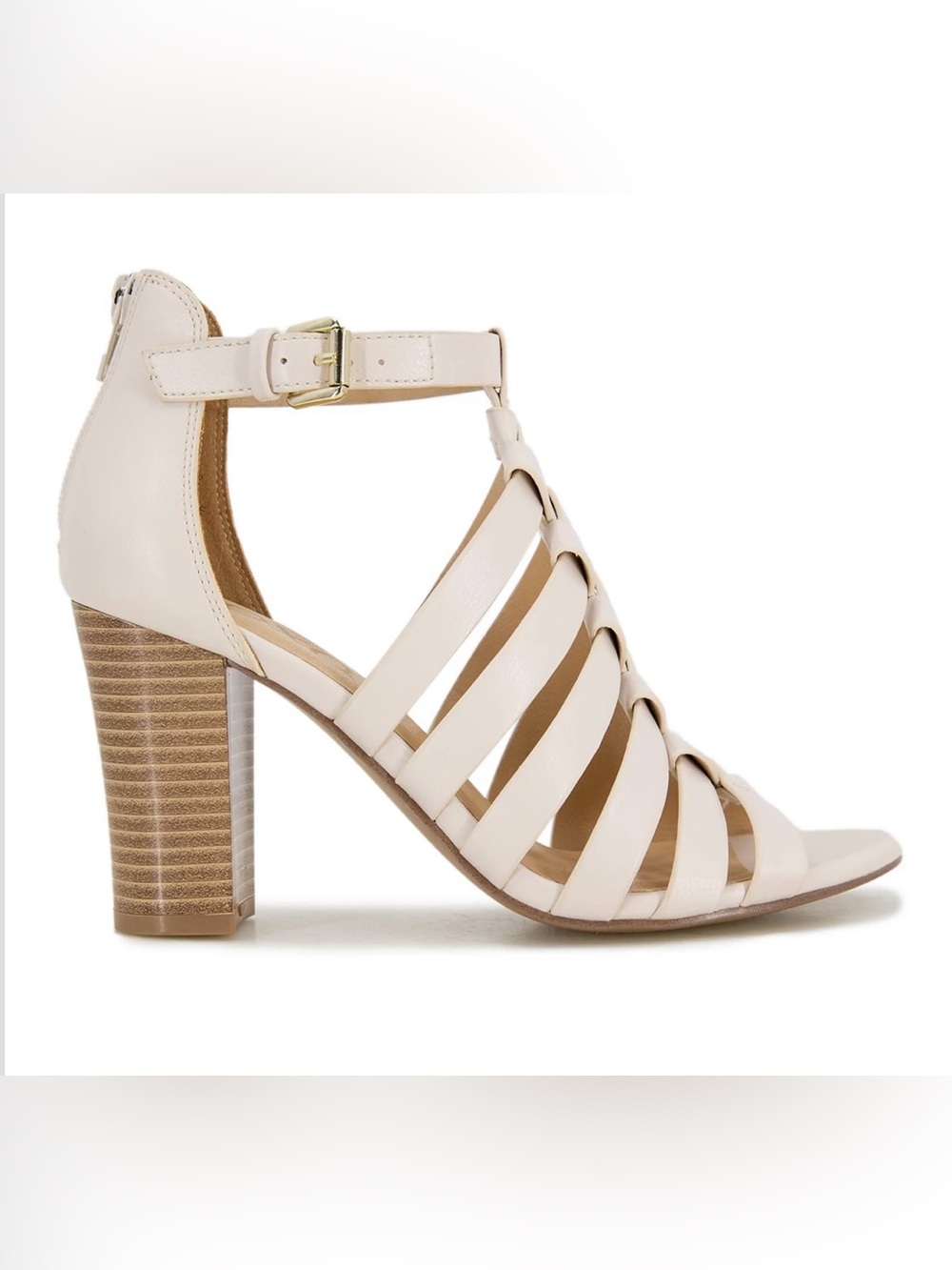 New Francesca's Collections Strappy Block Heel Sandals - Cream